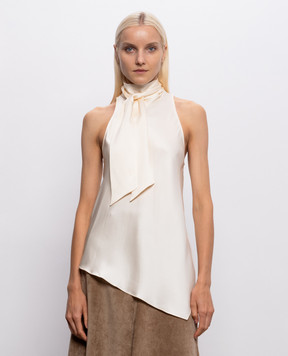 Brunello Cucinelli Ivory silk blouse with monil chain MB179B1S04
