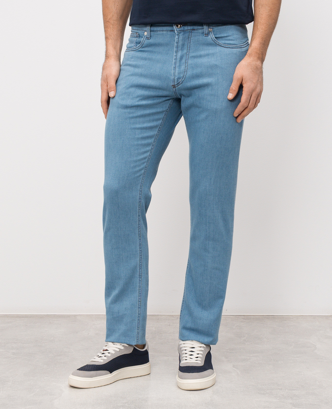 

Blue slim jeans with logo patch Enrico Mandelli, Light blue