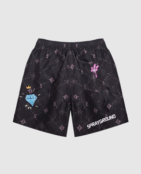 Sprayground Children's black swim shorts with branded print SPY1478BLK