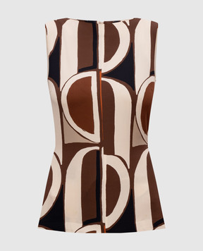 Marco Pescarolo Beige silk top with Dolly print DOLLYD5393