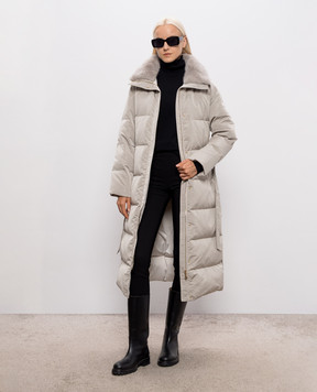 Be Florence Beige elongated down jacket with mink collar BE2642