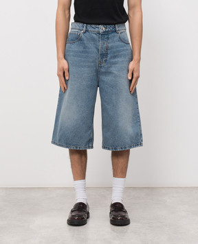 Ami Paris Blue denim shorts with logo patch HSO838DE0046