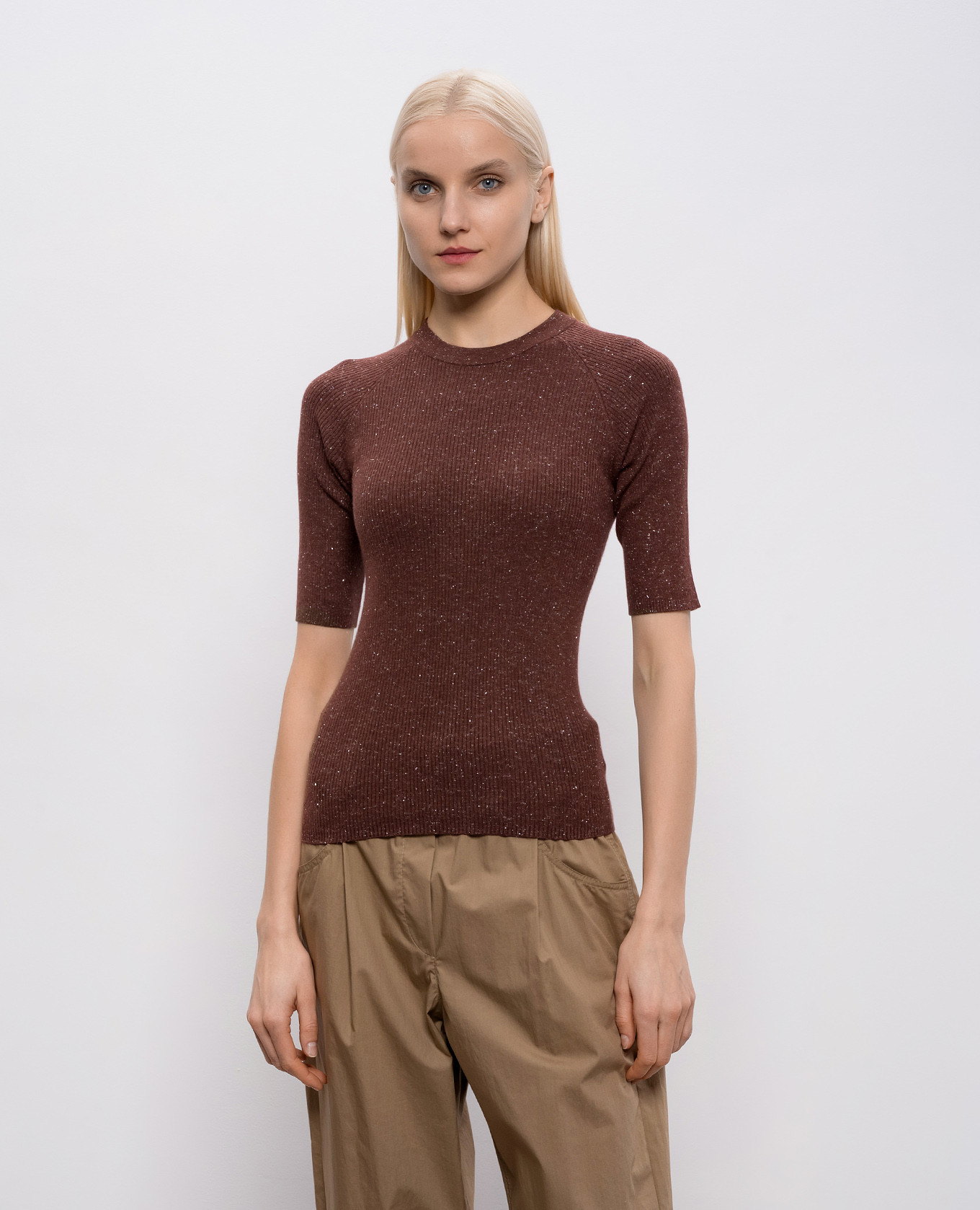 

Brown cashmere top with lurex Brunello Cucinelli