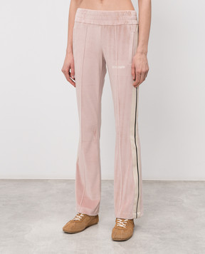 Palm Angels Pink velour sweatpants with logo embroidery PWCJ019S26FAB001