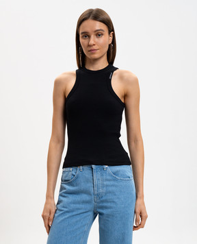 Dondup Black ribbed top with logo DS071JS0314DXXX