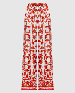 Dolce&Gabbana White silk pants with branded print FTDBNTGDDRE