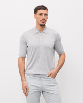 Enrico Mandelli Grey silk polo shirt with logo patch 3K065A5674