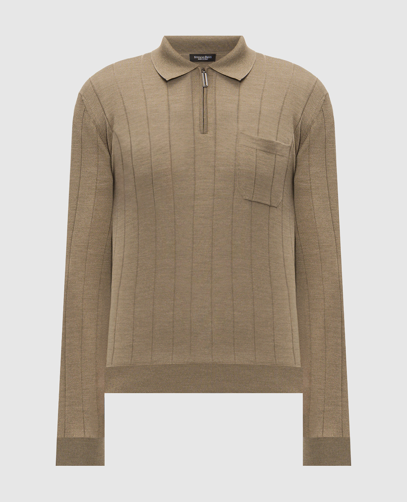 Khaki wool and silk polo shirt
