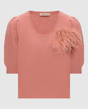 Twinset Pink wool jumper with brooch 262TP3260