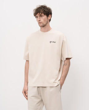 Off-White Beige T-shirt with logo print 44MAA120S26J01D