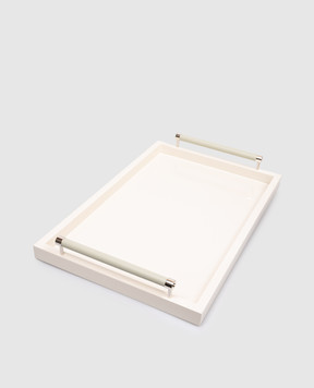 Giobagnara Beige large lacquered tray with leather VGLPIVORYCHROMERV109RV109