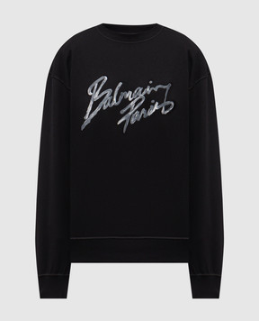 Balmain Black sweatshirt with logo print GH1JQ130BD41