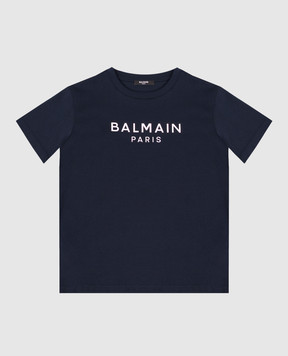 Balmain Children's blue T-shirt with textured logo BZ8L11Z36721214