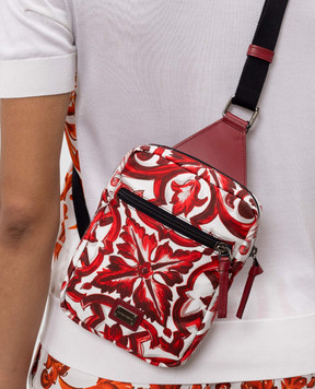 Dolce&Gabbana Children's white sling bag with Majolica print EM0142A0546