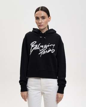 Balmain Black hoodie with logo print GF1JR030BD41