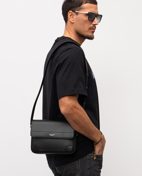 Serapian Black leather messenger bag with logo SRSTSMML735024ACG2