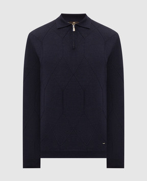 Enrico Mandelli Blue wool polo shirt with geometric pattern 4K015A6210