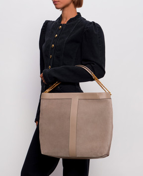 Twinset Beige suede bag with embossed logo 262TD8160