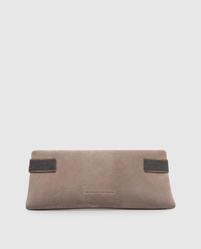 Brunello Cucinelli Beige suede clutch with monil chain MBDLD2785