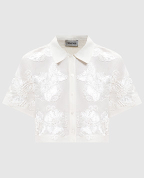 Simkhai Callie Soutache White Linen Cropped Shirt 1262287SW