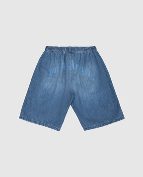 Palm Angels Children's blue denim shorts with logo print PBYC002S26DEN001