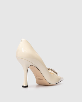 Jimmy Choo White patent leather BELINDA shoes with crystals BELINDAPUMP90PAT
