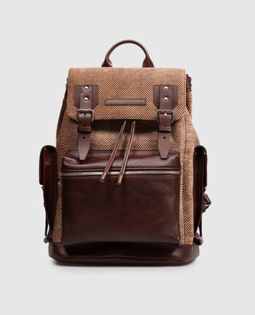 Brunello Cucinelli Brown City patterned combination backpack MBROBU356