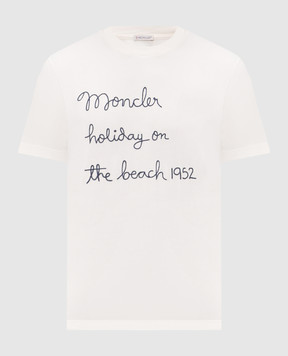 Moncler White T-shirt with embroidered lettering L10918C0005389B8U