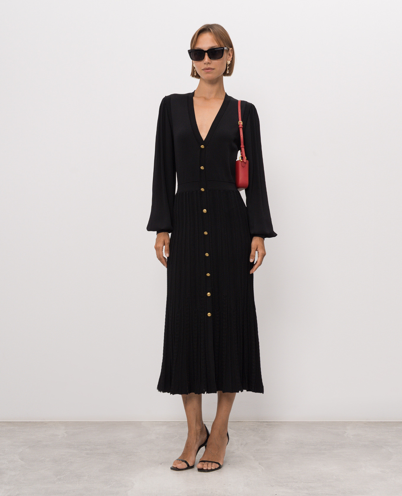Black midi dress with logo plate