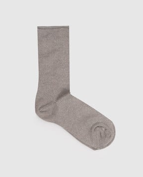 Brunello Cucinelli Gray cashmere and silk socks with lurex M41945019P