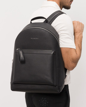 Stefano Ricci Black leather backpack with textured logo ND213G9PMRVH