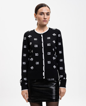 Dolce&Gabbana Black wool cardigan with DG pattern FXH33TJBVU3