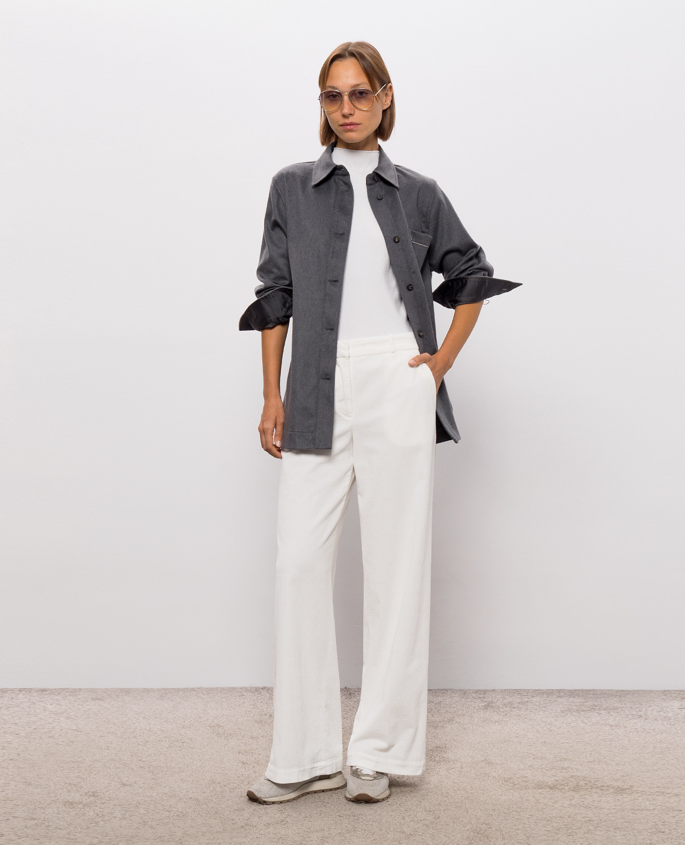 Ivory corduroy pants Peserico 2