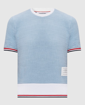 Thom Browne Blue tweed T-shirt with logo patch FJS230AJ0194