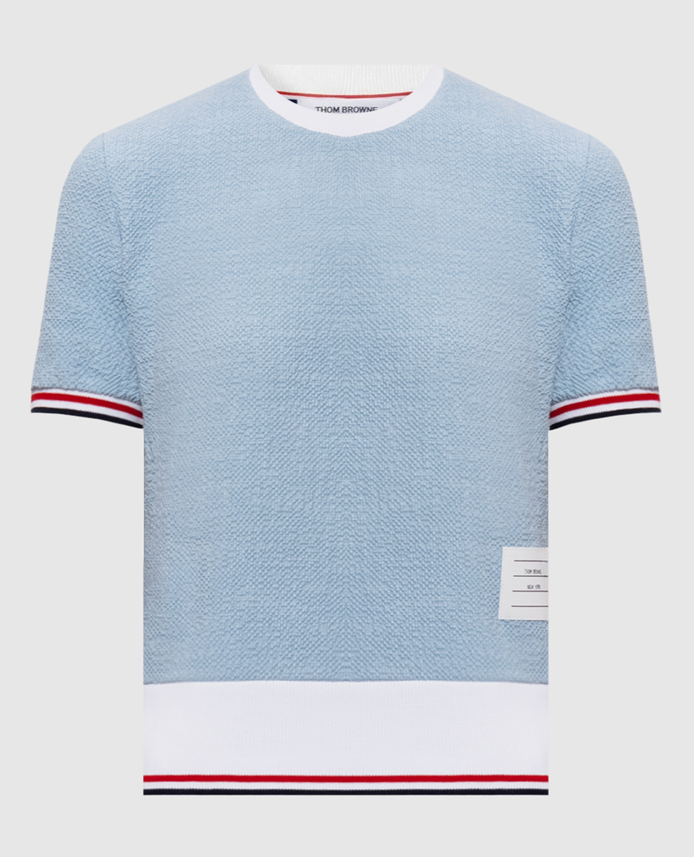 T-shirt blu in tweed con patch logo