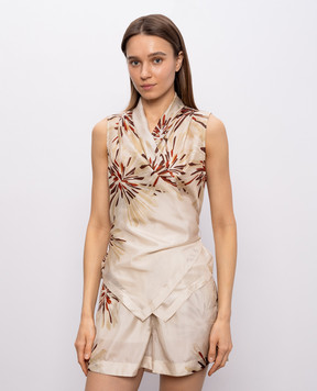 Brunello Cucinelli Beige printed silk blouse MQ967EG906