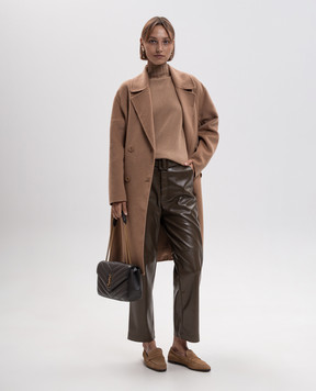 Twinset Brown double-breasted coat with wool 262TP2011