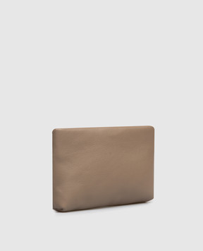 Peserico Brown leather clutch with monil chain E38387C0RCC845