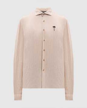 Palm Angels Beige linen shirt with logo embroidery PMGE04NS26FAB001