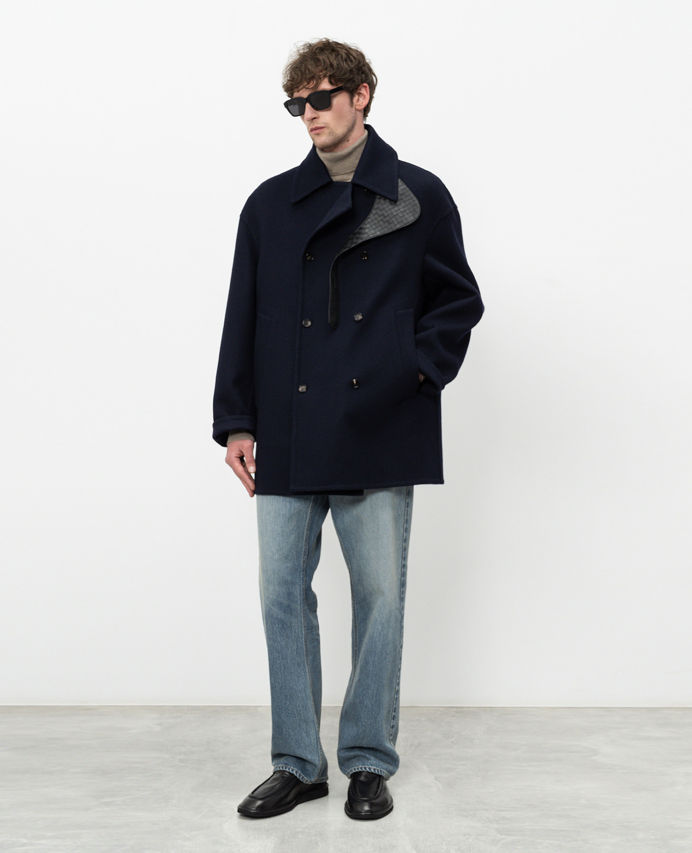 Blue double-breasted cashmere coat Bottega Veneta 2