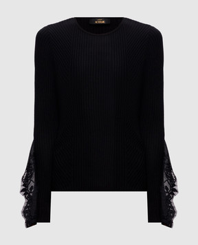 Twinset Black ribbed top with lace 262AP3102