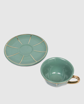 Bitossi Home Green porcelain coffee cup with saucer FTB00512
