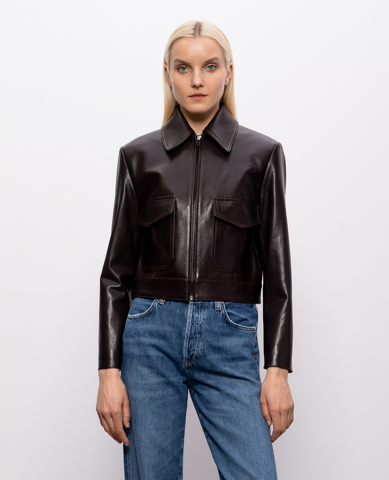 

Dark brown cropped leather jacket Babe Pay Pls