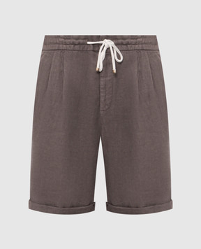 Brunello Cucinelli Brown linen shorts with lapels M243DU0020