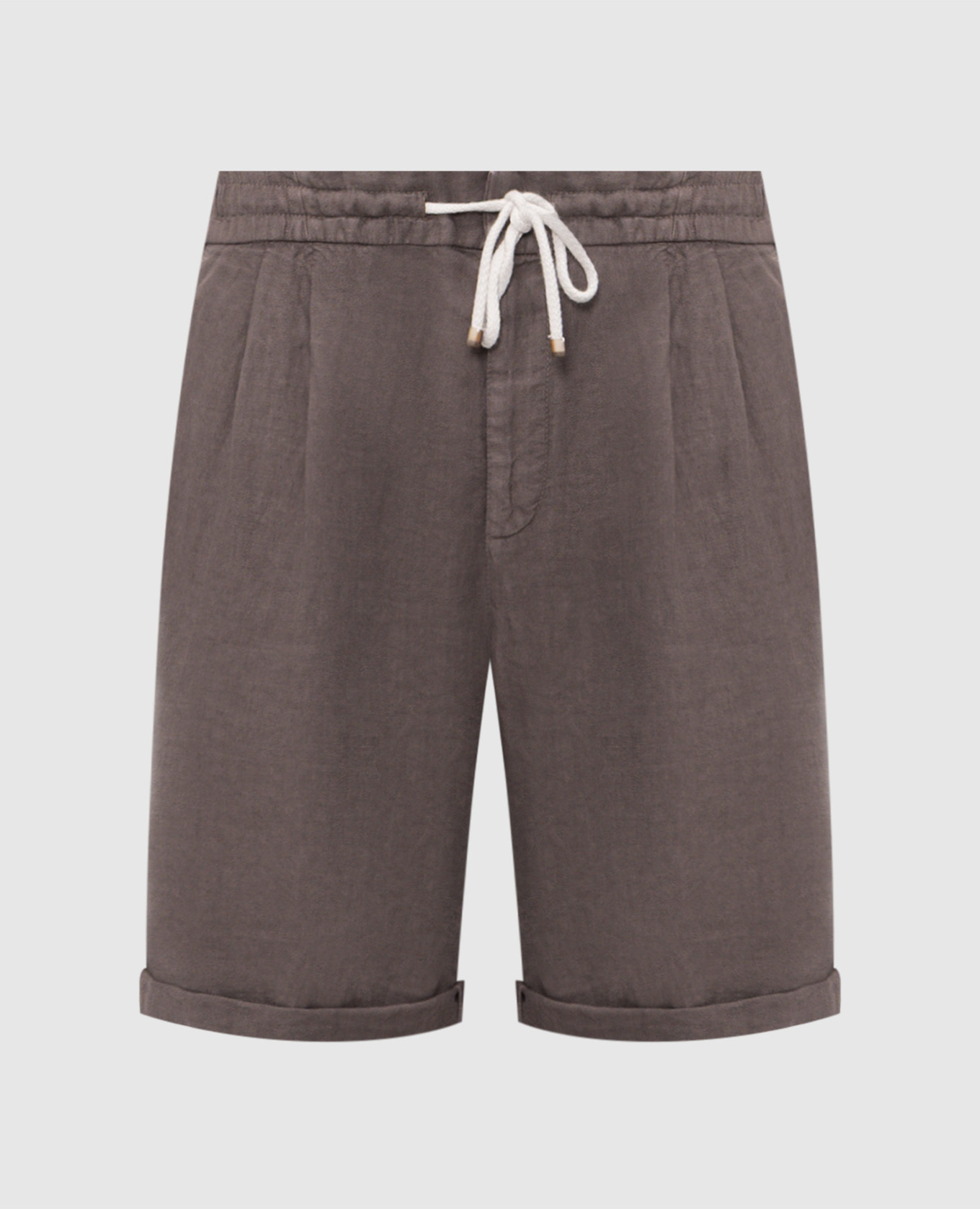 Brown linen shorts with lapels
