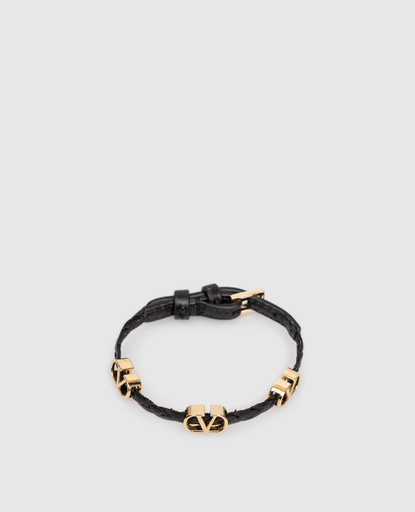 

VLogo Signature Black Leather Braided Bracelet Valentino