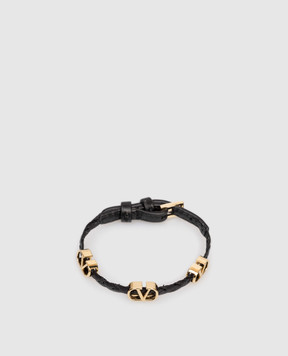 Valentino VLogo Signature Black Leather Braided Bracelet 8W2J0X71PRH