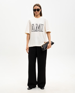 Ami Paris Ivory T-shirt with logo print UTS380726w