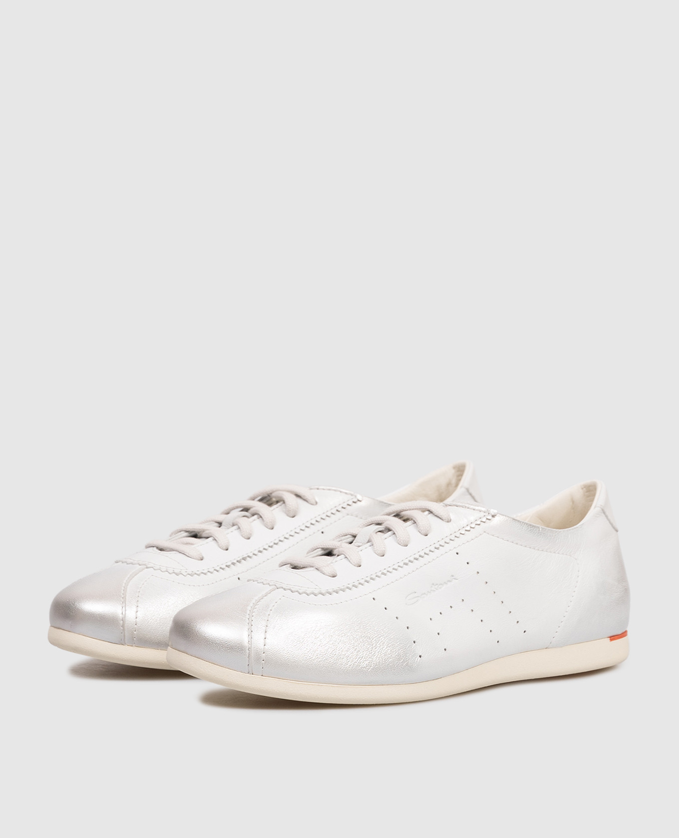 Grey leather sneakers with embossed logo Santoni 2