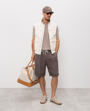 Brunello Cucinelli Brown linen shorts with lapels M243DU0020